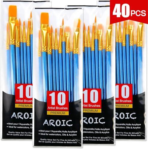Acrylic Paint Brush Set, 4 Packs / 40 pcs Nylon Hair Brushes - size: 40pcs-blue