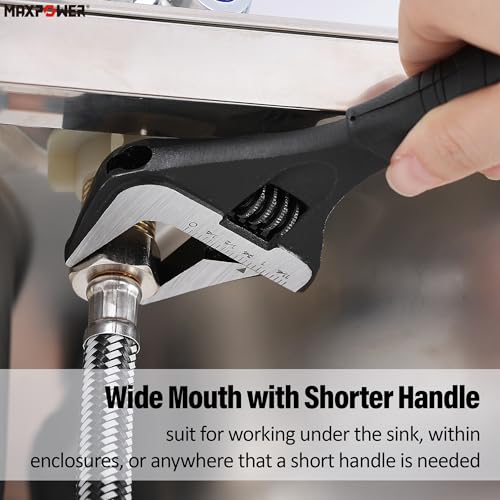 MAXPOWER 8-inch Wide Jaw Adjustable Wrench, 1.6" Jaw Opening, Soft Grips - size: 8-inch