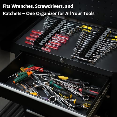 DEHOYI 24 pcs Modular Wrench Organizers for Tool Drawers - Wrench Rack with Metric&SAE Labels, Perfect Tool Storage Holder. Gift for father, brother and boyfriend (No-Magnet) - style: No-Magnet(24pcs Black)
