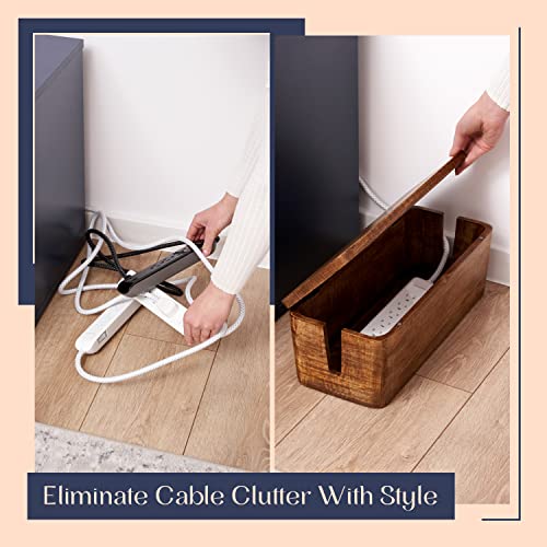 Mango Cable Management Box - Rustic Design (Natural, Large) | Mango Wood, Cable Organizer, Rustic Style, Modern Design, Desktop Storage - color: Natural