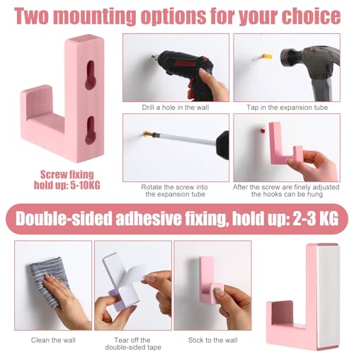 Teenyyou 6 Pcs Cute Kids Wall Hooks Adhesive for Backpack Pink - color: Pink