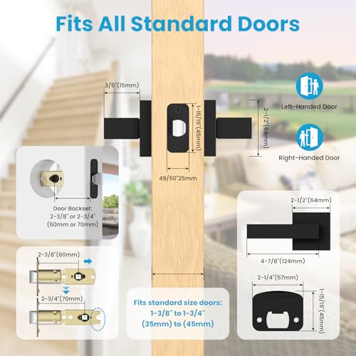 Estmoon 4 Pack Passage Door Knobs - Black Door Handle Interior Door Levers, Heavy Duty Non-Locking Locksets Hall Closet Handles, Reversible for Right & Left Sided Doors