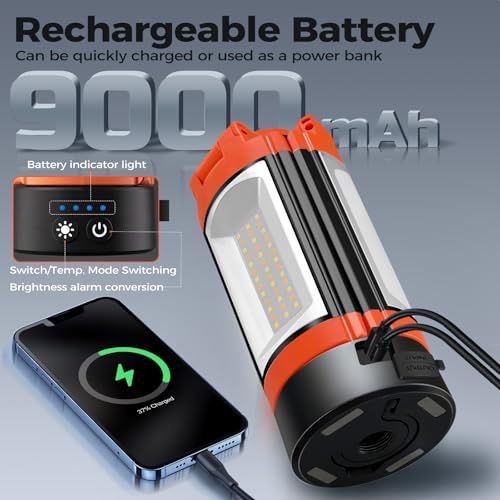 Rechargeable 12000mAh Camping Light with Adjustable Stand - color: Orange&Black, size: with stand