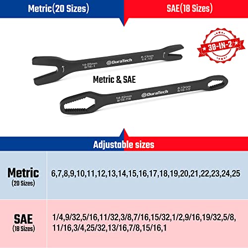 DURATECH Universal Wrench Set, SAE & Metric, 1/4”-1”& 6 mm-25 mm - style: Double Box&Open End
