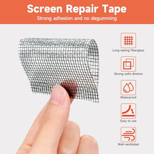 HOFUDON 4in X 20ft Window Screen Repair Tape Black - Heavy Duty 3-Layer Adhesive, Waterproof Fiberglass Mesh Patch Kit for Windows/Doors/Magnetic Screens - color: Black
