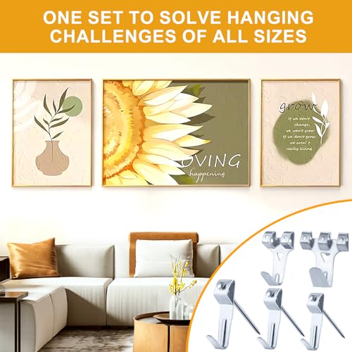KURUI 303Pcs Picture Hanging Kit, Picture Hangers Assorted Kit with Heavy Duty Wall Hooks, Sawtooth, Picture Wire, D Rings, Hardware Nails, Eye Hooks, Silver Heavy Duty Frame Hooks - size: Silver