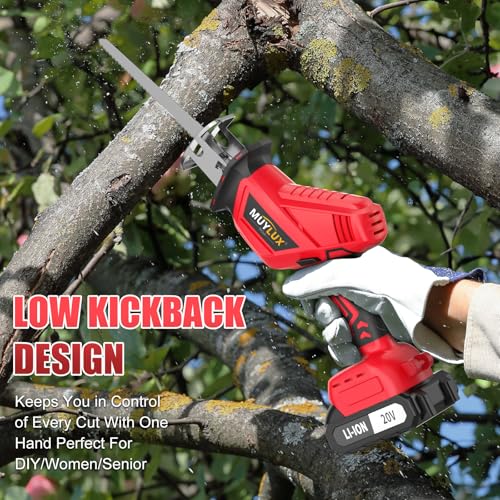 Cordless Reciprocating Saw, Electric Saw with Battery and Charger, 20V Battery Power Saws, 0-3500 SPM Variable Speed, Tool-Free Change, 4 PCS Blades for Wood PVC Metal Pipe Tree Cutting, 2 Batteries - style: Red 2 Batteries