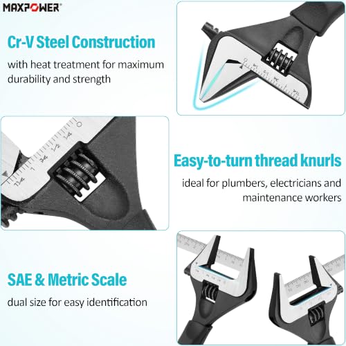 MAXPOWER 6-inch Wide Jaw Adjustable Wrench, 1.4" Jaw Opening, Stubby Handle - size: 6-inch
