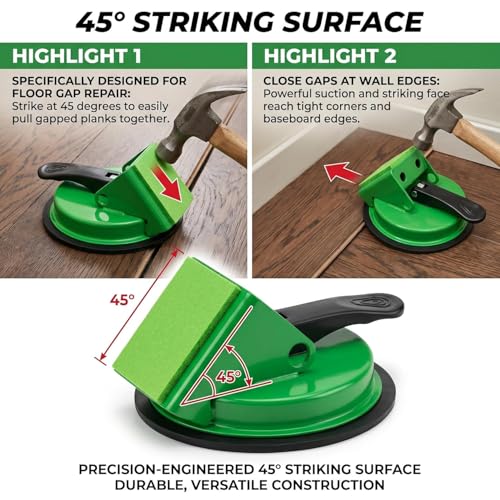 Heavy Duty Floor Gap Fixer Tool, 45°Striking Surface Professional Floor Gap Repair Tool, Made of Iron & Enhanced Suction Cup. with 5pcs Sticky Pads for Fixer Vinyl, Wood, Laminate Flooring Tools