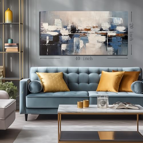 AUUZAIUA Abstract Canvas Wall Art Blue and White Oil Painting 20x40 Inch - size: 20"L x 40"W