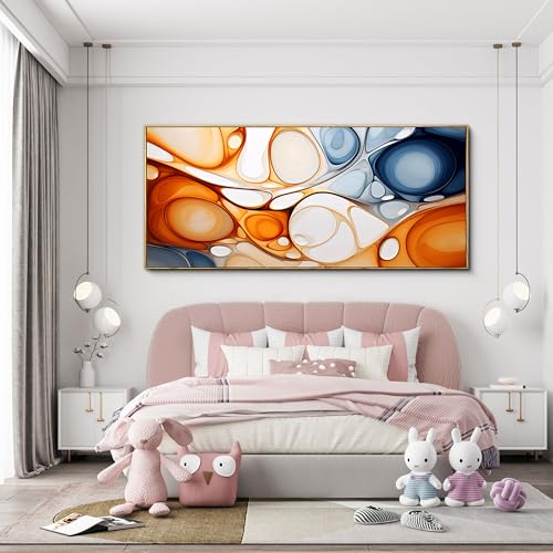 KLAKLA Orange and Blue Abstract Wall Art - Modern Picture Artwork for Wall Decor Frame Wall Art for Living Room Office Bedroom - color: Colorful + Orange Frame, size: 70"L x 31"W