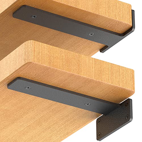 Starunder 6 Pack Floating Shelf Brackets,12 inch Heavy Duty Industrial Shelf Bracket, Black Metal L Brackets for Shelves Support DIY(1/5 Inch Thicked) - size: 12 Inch