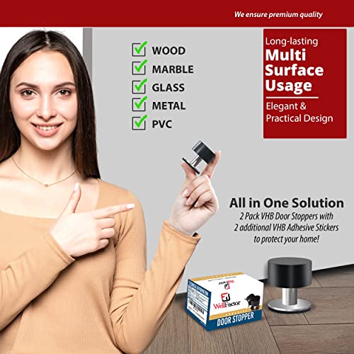 Door Stopper with Extra Sticker, Self-Adhesive Door Stop with Black Rubber Bumper & Stainless Steel Body - Heavy Duty Door Knob Wall Protector Sound Dampening for Home & Office Use - style: 1 Pack White