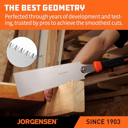 JORGENSEN Japanese Pull Saw, 10 Inch Pro Double Edge Hand Saw - SK5 Flexible Replaceable Blade, 7-12 & 18 TPI Flush Cut Blade, Japanese Handsaw for Hardwood & Softwood Woodworking, Wood Trim
