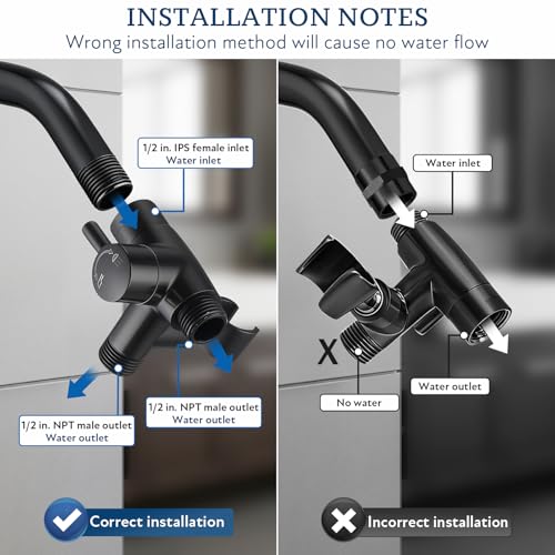 G-Promise Solid Metal Shower Head Diverter with Holder 3-Way - color: Matte Black