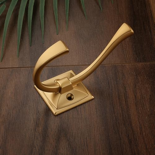 HARPOON 5 Pack Prong Hook, Heavy Duty Two Flared 4.3 inch Coat Hooks, Wall Mounted with 4 Screws, Utility Hooks - Brushed Gold - color: Brushed Gold