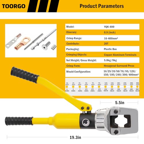 16T Hydraulic Crimping Tool,6 AWG-800 MCM Hydraulic Crimper,12 Dies