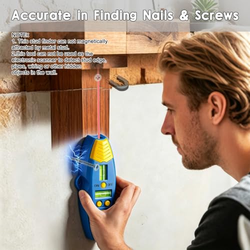3-in-1 Magnetic Stud Finder with Laser, Wall Scanner with 2 Detachable Magnetic Positioning Modules & 4 Wooden Surface Locator Pins, Stud Finder Leveler Tool for Home Renovation Inspection. (Blue) - color: Blue