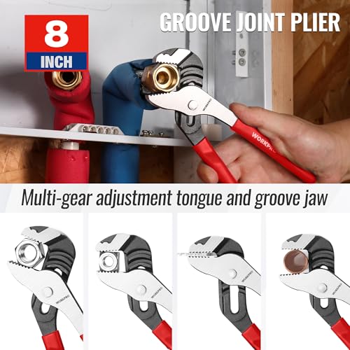 WORKPRO Pliers Set, 3-Piece Plier Tool Set with Soft Handle - color: Red