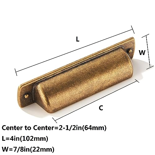 khtumeware 10 Pack 2-1/2"(64mm Drawer Pulls Antique Brass Cabinet Cup Pulls Kitchen Hardware Cabinet Handles Drawer Handles Knobs 2-1/2 inch Hole Center - color: Antique Brass, size: Cup Pulls 2-1/2" Hole Center