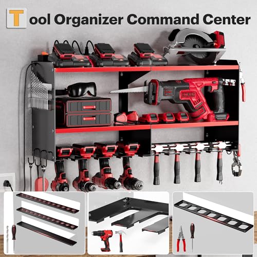 Spampur Power Tool Organizer Wall Mount with Charging Station - color: Red, size: 8 Slots