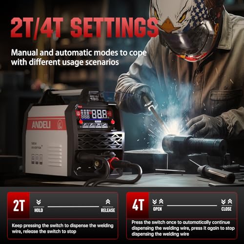 ANDELI 110V/220V MIG Welder 135A ，PULSE Flux Core/Lift TIG/Stick 4-in-1 - color: Red1