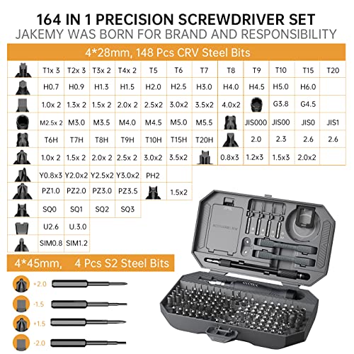 JAKEMY Professional Screwdriver Set for Electronics Repair, Computer Screwdriver Kit with 126 Magnetic Precision Bit Set and Opening Tool Kit for Laptop, MacBook, iPhone, Tablet, Watch, Modding, DIY - color: Jm164 - 164 in 1