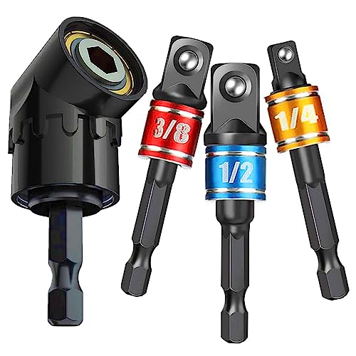 CIGOTU Impact Grade Socket Adapter Set - 3 Pcs Extension Drill Bit Socket Wrench Adapter for Impact Driver 1/4 3/8 1/2" Drive, 105 Degree Right Angle Drill Attachment for Household Workplace Industry - color: 4p*black