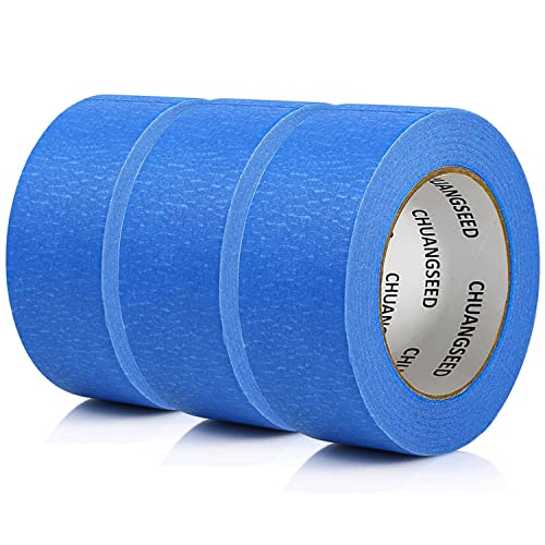 CHUANGSEED 3-Pack Blue Painters Tape 1.88 Inches x 60 Yards Blue Masking Tape Bulk - Sharp Edge Line Technology, Produces Sharp Lines Residue-Free and Artisan Grade Wall Trim Tape - color: Blue