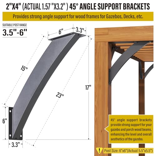 Heavy Duty 45 Degree Angle Support Bracket 2"×4" (Actual: 1.5"×3.2") Wood Beam Support Hardware Degree Post Bracket for Gazebos Pagola Porches 2Pcs - size: 2"×4"