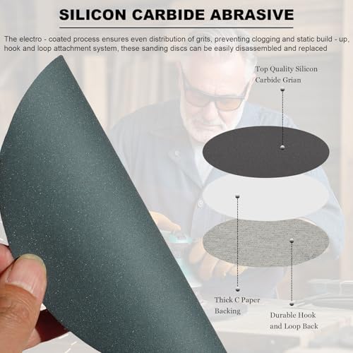 50 PCS 6 Inch Silicon Carbide Wet Dry Hook and Loop Sanding Discs - 1200, 1500, 2000, 3000, 5000 Assorted Grit Waterproof Sandpaper for Automotive Wood Metal Polishing & Sanding (Fine Grit) - style: Fine Grit