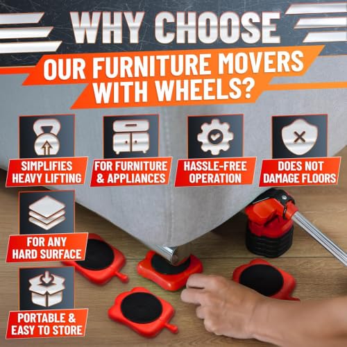 Furniture Lifter Tool with 4 Pcs Appliance Movers Sliders, 660 Lbs - color: Red