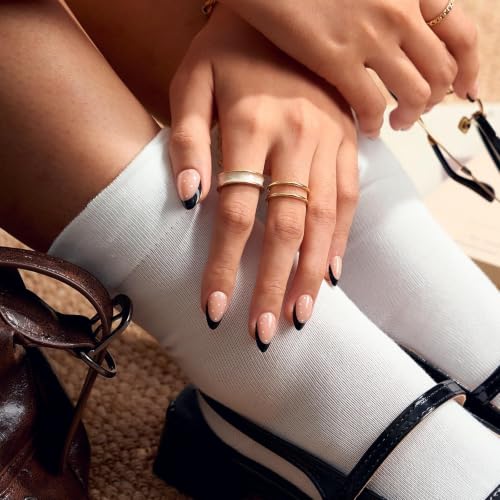 BTArtbox Press On Nails, Dot Couture, Short Almond, Black French Tips, 32Ct - color: A1-Dot Couture