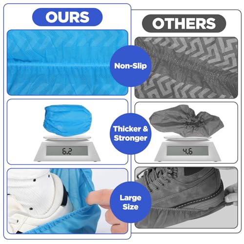 Kifmurase 200Pcs Shoe Covers Disposable Non-Slip, Blue Non-Woven Fabric Boot Covers for Indoors, Durable Breathable Boot Cover, Booties for Shoes, Stretchable Fits Up to Size 13 US Men