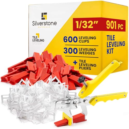 901 Pcs Tile Leveling System with 1/32" (1mm) Tile Spacers, Tile Wedges and Tile Leveling Clips - Saves Time for Perfect and Precise DIY Installation of Ceramic Tiles - With Leveler Tool (Pliers) - color: 1/32" (1mm) Clip Thickness, size: 901 Piece Kit