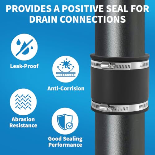 Flexible PVC Pipe Coupling with Stainless Steel Clamps Fit 1 IN Nominal Pipes, Couplers for Plastic and Copper Pipe Plumbing Connections, Drain Repair, Dust Hose (2, 4 in) - size: 4 in