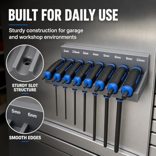Magnetic T-Handle Hex Wrench Organizer Rack – Tool Storage for T-Handle Metric Keys – Compatible with Harbor Freight ICON Sets – Wall, Toolbox & Garage Mountable