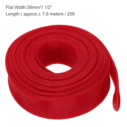 uxcell Expandable Sleeving, 1 1/2-inch 25ft Cable Sleeve, Red - color: Red, size: 1 1/2-inch x 25ft