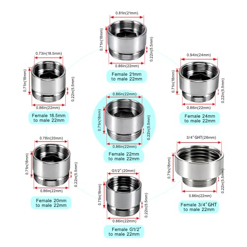 7 PCS Female Thread Faucet Adapter Kit, Sink Faucet Aerator Adapter - color: Silver, size: FMulti-M22