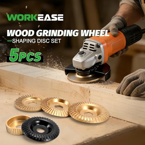 5PCS Wood Carving Disc Set for 4 and 4 1/2 Angle Grinders, Grinding Wheel Shaping Disc with 7/8"-5/8" Arbor for Wood Carving,Tree Stump Cutting, DIY Woodworking & Wood Sculpting