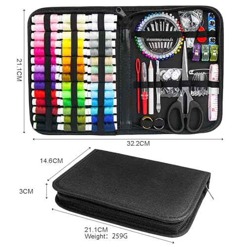 JUNING Sewing Kit with Black Case Portable Sewing Supplies for for Mom Grandma Women Men Teen Girls Boys Adults Beginner, Home Travel, Emergency, 42 Threads, Scissors, Needles, Measuring Tape and More - size: XL-42 Threads