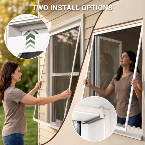 Window Screen Frame Kit, Easy Cut-to-Size, Pet-Proof Mesh 2 Sets - color: White-PET, size: 46" W X 46" H (2 Pack)