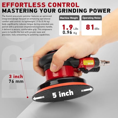 Professional 5" Dual Action Random Orbit Air Sander, Pneumatic Palm Sander, Low Vibration, Heavy Duty - color: Red, size: 5 inch