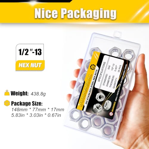 1/2-13 UNC Hex Nuts 25Pcs 304 Stainless Steel A2-70 Rustproof - size: 1/2-13