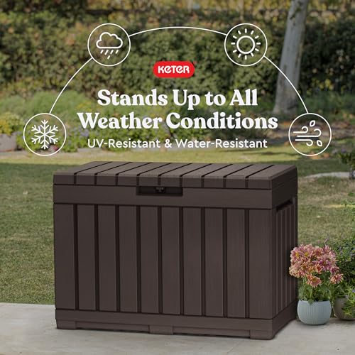 Keter Kentwood 50 Gal Outdoor Storage Box and Patio Side Table - color: Brown