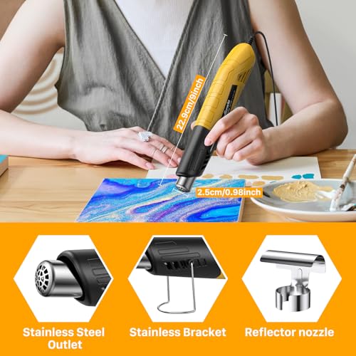 380W Mini Heat Gun, 2-Temp 480°F & 850°F for DIY & Crafts-Yellow - color: Yellow
