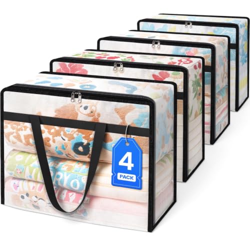 BlissTotes Moving Bags 60L 4PCS, Clear Clothes Storage Under Bed Storage - size: 60L