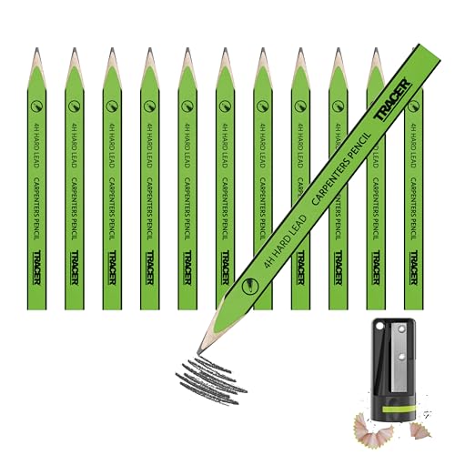 Tracer Carpenter Pencils Hard Lead 4H 12 Pack with Sharpener