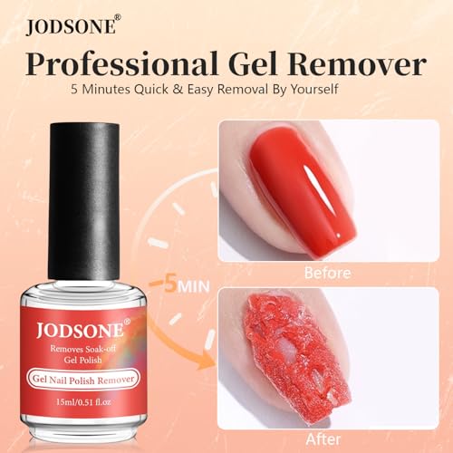 JODSONE Gel Nail Polish Remover Kit - Set with 15ml Gel Nail Polish Remover, Cuticle Oil and Latex Tape, and Complete Remover Manicure Tool Set, No Soaking