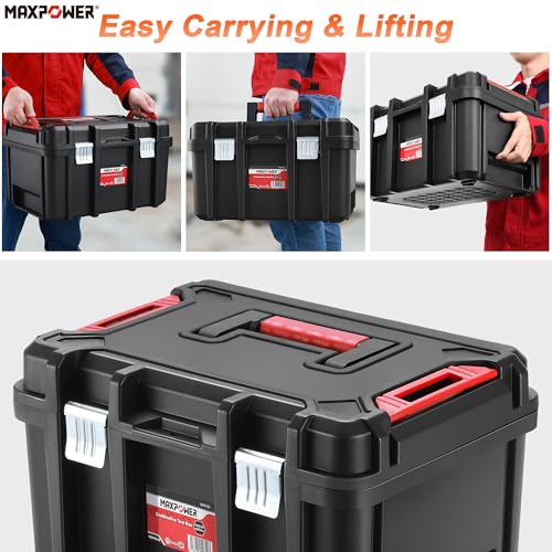 MAXPOWER 16-inch Stackable Tool Box, with Metal Latches, Removable Tray - size: 16", style: 16" black